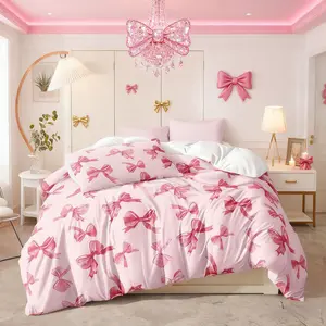 Pink princess style bow pattern duvet set set of 3 pieces, including 1 duvet cover and 2 pillowcases without filling, soft and comfortable bedding set for family bedroom decoration, available in all seasons, perfect for children's rooms and gift options