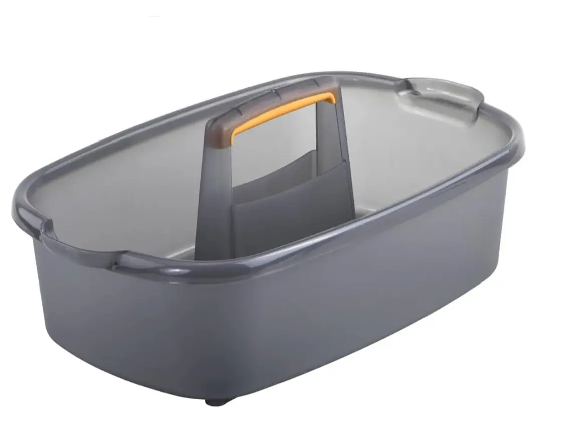 Casabella Cleaning Storage Caddy with Handle Plastic Multipurpose Organizer, Rectangle, 1.85-Gallon, Gray