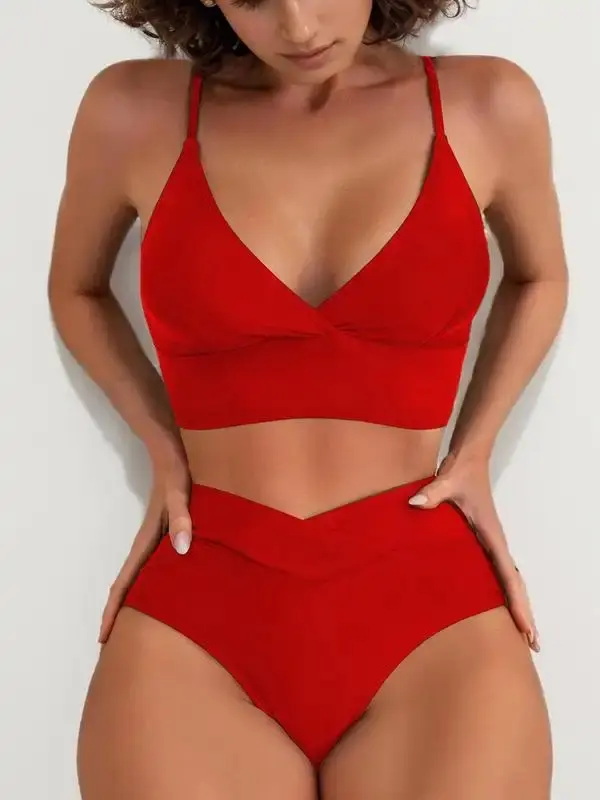 2 Counts Women's Frankies Bikini Set, Fashion Adjustable Strap Swim Bra & High Waist Swim Bottom, Swimsuit for Women, Gothic Bikini, Summer Swimsuit Sets, Bathing Suits for Women, Minimalistic Swimsuits 2 Piece, High Waisted Swimsuit