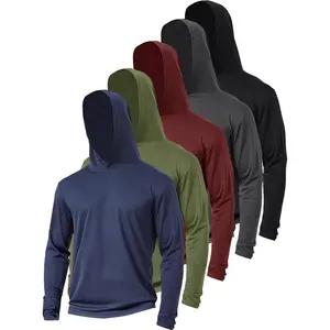 5 Pack Sun Protection Hoodie for Men UV Long Sleeve Shirts Quick Dry Lightweight Work Athletic Rash Guards