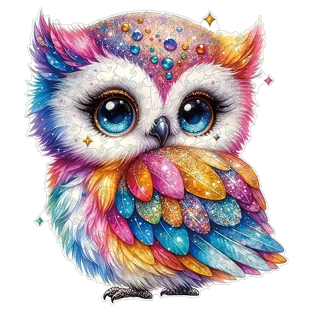 Rainbow Gemstone Owl Wooden Jigsaw Animal Shape Puzzle Wood Puzzles For Adults High-difficulty Challenge Puzzle Game Intellectual Toy, Birthday Holiday Christmas Exquisite Gift, Family Game Home Decor, Wooden Handmade Puzzle