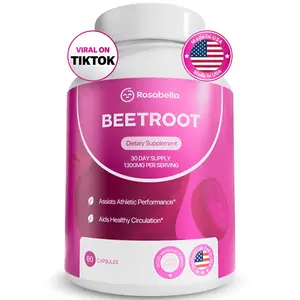 Rosabella Organic Beet Root Capsules – 1300mg Beetroot Powder for Natural Energy & Endurance Support, Non-GMO, Lab-Tested Beet Supplement - 60 Capsules, 30-Day Supply