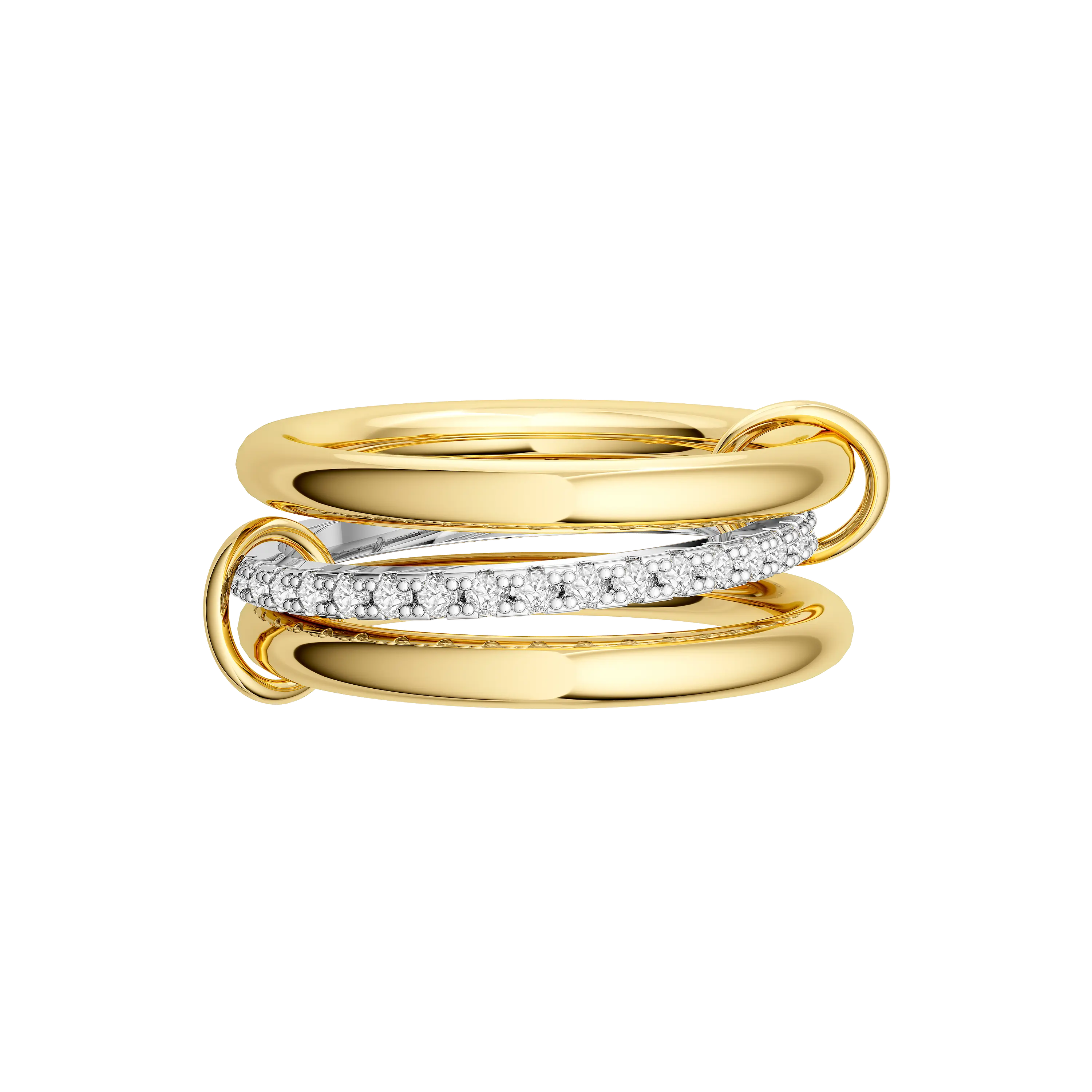 FOXGIRL Female Elegant Stackable Finger Rings - Interlocked Multi-Ring Mixed Metals Set with Cubic Zirconia Goldtone, Daily Summer Costume Jewelry