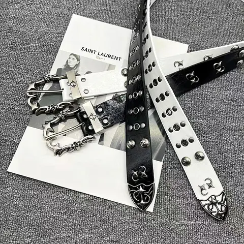 2026 New Y2K Fashion Studded Waist Chain Belt - Unisex Fit Style Heavy-Duty PU Leather Accessory, 105cm Length, 3.8cm Wide, Alloy Buckle, Star Motif, Teen Birthday Gift for Dress & Casual Wear