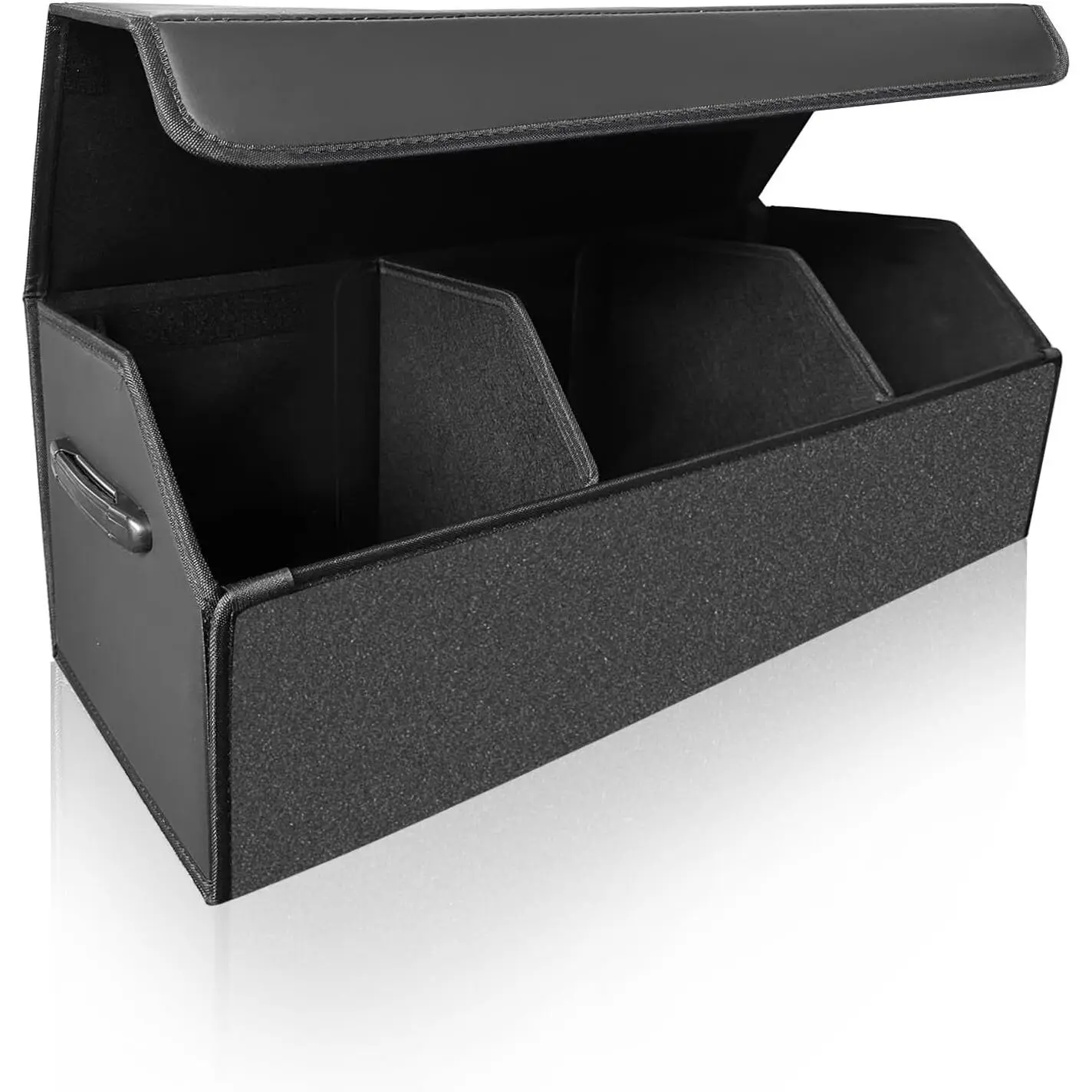 Organizers for Trunk for Suv Sedan, Leather Storage Box,, Lid,Collapsible and Adjustable, S004, Black