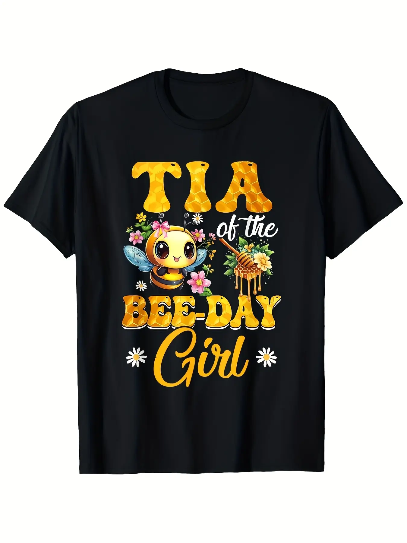 Tia Of The Birthday Bee Family Graphic TShirt Blac unisex soft cotton short sleeve t shirt, vintage graphic casual tee for men women teens, perfect birthday holiday gift for camping travel gym daily street  wear
