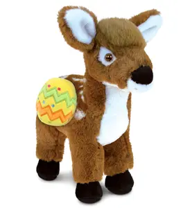DOLLIBU Super Soft Polyester Standing Deer Stuffed Toy - 12.5 in, with Yellow Easter Egg, Easter Basket Stuffers, Spring Theme, Ideal Personalized Gift for Toys & Hobbies Enthusiasts