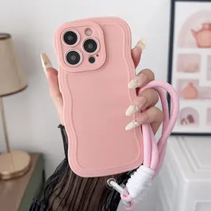 Solid Color Phone Case with Strap, Decorative Phone Protective Cover, Shockproof Phone Cases Compatible with iPhone 7 8 11 12 13 14 15 Pro Max, Accessories