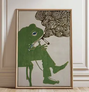 Smoking Frog Poster(NO FRAME), Retro Animal Wall Art Print, Funky Frog Illustration, Whimsical Amphibian Decor, Unframed Vintage Style Print