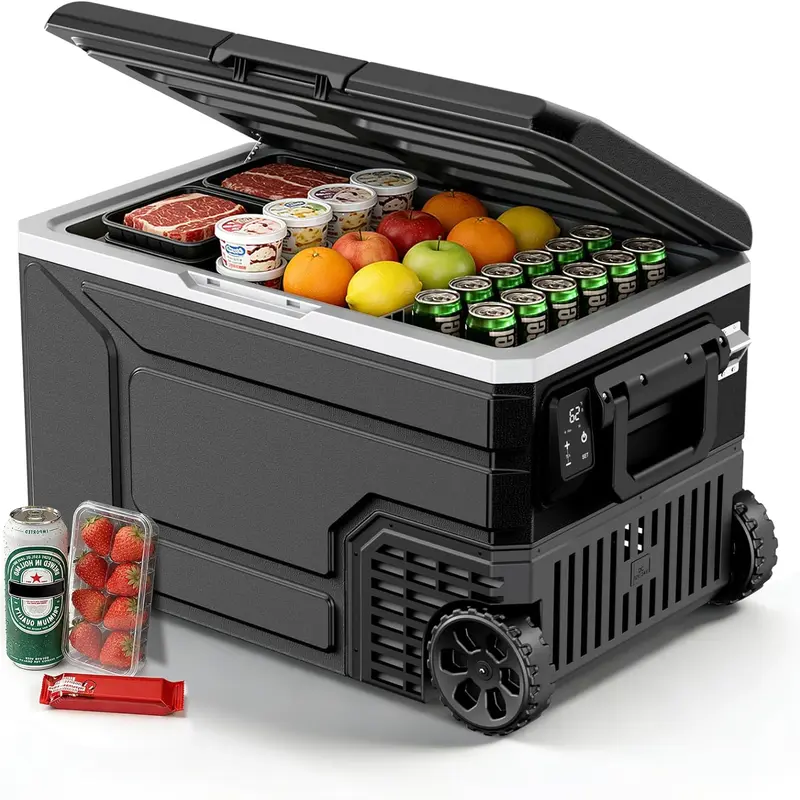 XBEAUTY 68Qt Max Capacity Portable Refrigerator-Freezer, 12V/24V DC-AC + Solar Power Eco Cooler with Drainage, Wheels, DC Plug, Digital Display Panel for Car Users, Home, -4°F to 68°F Temp Control for Foods, Beverages (Car Freezer Cooler Refrigerators)