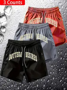 3-Pack Bottega Desires Quick-Dry Waterproof Sport Shorts, Elastic Waist with Zip Pockets, Breathable Lightweight Summer Shorts