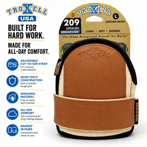 TROXELL USA SuperSoft Leatherhead Kneepads - (Large Size / Bagged in Pairs) - Comfortable, Adjustable, Washable Kneepads - Heavy Duty Construction Flooring Knee Pads for Tile Roofing Gardening Work | Adjustable Cut-to-Size Strap | All-Day Comfort