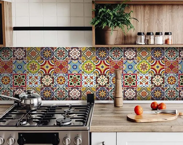212 MAIN Decorative Self-Adhesive Vinyl Mosaic Tile Stickers (Model 400052) - 6x6 in Mediterra Yellow, Removable Peel & Stick Wall Decor for Kitchen Stick on Backsplash