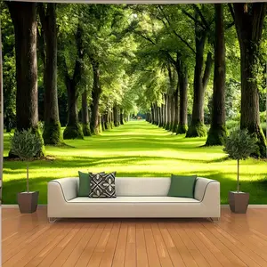 Enchanting Natural Landscape Tapestry Vibrant Greenery and Sunny Paths Realistic Wall Art for Bedroom Living Room Office Decor Polyester Fabric Nature Inspired Design