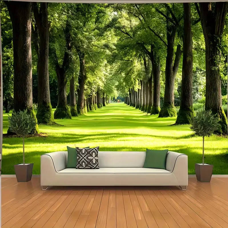 Enchanting Natural Landscape Tapestry Vibrant Greenery and Sunny Paths Realistic Wall Art for Bedroom Living Room Office Decor Polyester Fabric Nature Inspired Design
