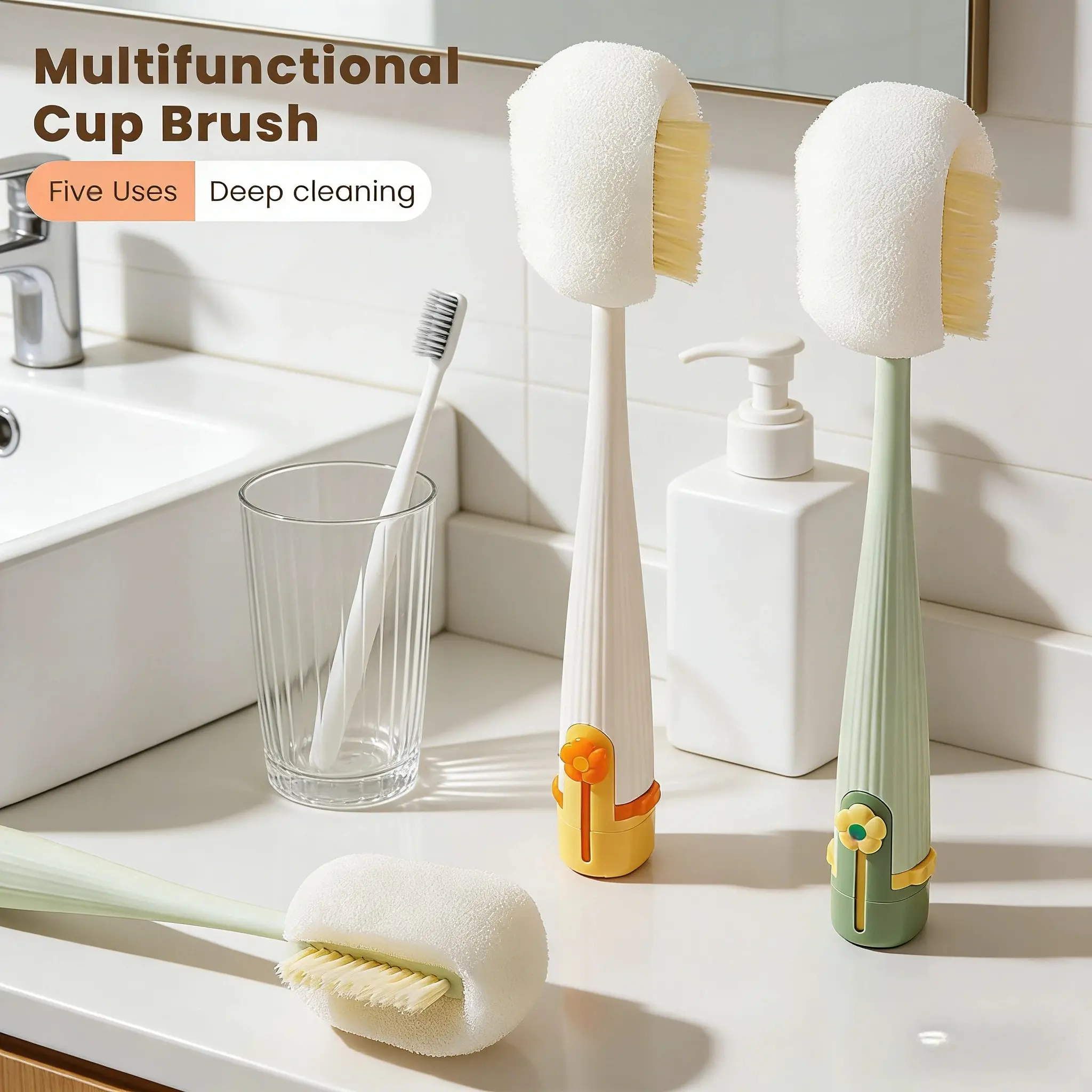 5-in-1 Compact Design Multifunctional Cleaning Brush Set - Silicone Sponges, Cleaning Tips, Bottle Washer - Deep Cleaning, Easy to Use for Tight Access Straws, Home Kitchen Care, 5-In-1 Cleaning Brush Set