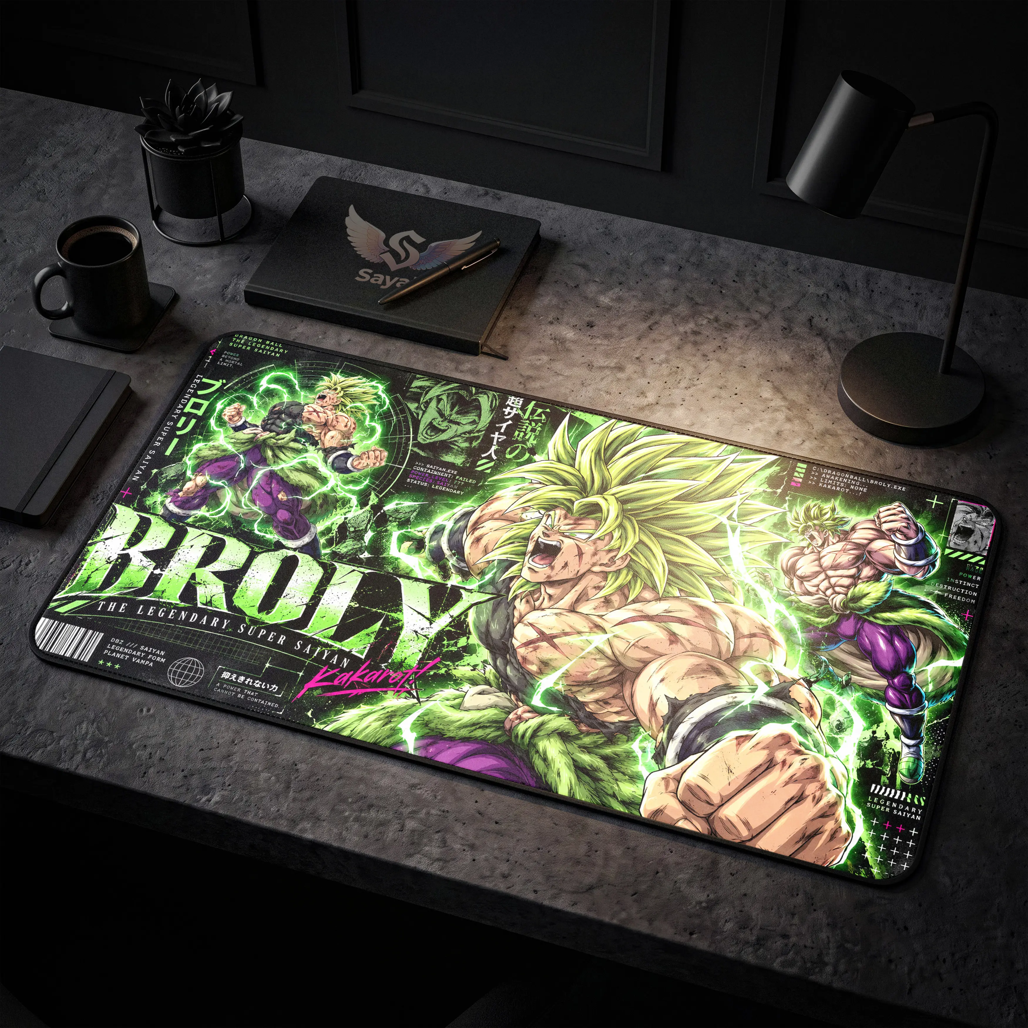 Broly Legendary Super Saiyann LSSJ DB Gaming Mouse Pad XXL Extended Large Desk Mat 40x80cm Anime Manga Merch Gift For Fans Non Slip Stitched Edges Smooth Surface Room Decor