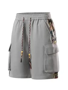 Summer Men's Lightweight Breathable Waffle Short Pants, Trendy Bear Patch Design, Loose-Fit Straight Leg Workwear Shorts, Fashion Shorts