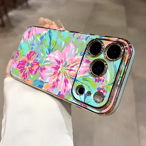Floral Electroplated Edge TPU Non-Slip Protective Cellphone Casing - Shockproof, Drop-Resistant, Durable Accessory for iPhone 17 Pro Max,16 Plus,15,14,13,12,11 - Gift for Girls (JL69)