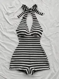 Striped Halter Tie Back Jumpsuit