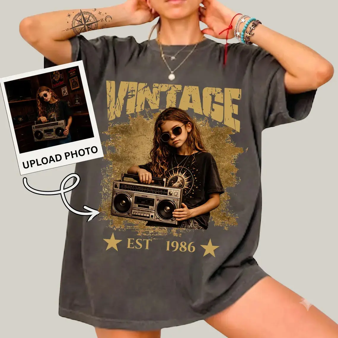 Comfort Colors Personalised Vintage Photo And Year Shirt, Custom Picture Birthday Shirt Retro 30th 40th Birthday Gift Custom Birthday Gift.