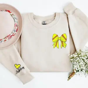 Personalized Softball Sweatshirt, Coquette Softball Shirt, Softball Bow Sweater, Softball Mom Hoodie, Game Day Sweatshirt