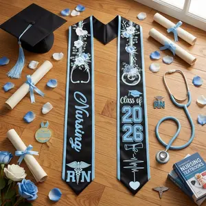 Personalized Nursing Graduation Stole – Custom RN BSN Sash Class of 2026, Floral Stethoscope Medical Grad Gift
