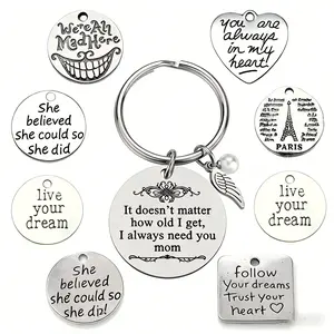10PCS Inspirational Quote Metal Pendant Necklace Retro Engraved Charm High-quality Stainless Steel Heavy-duty Key Ring Jewelry Tag Keychain for Mom Wife Daughter Son