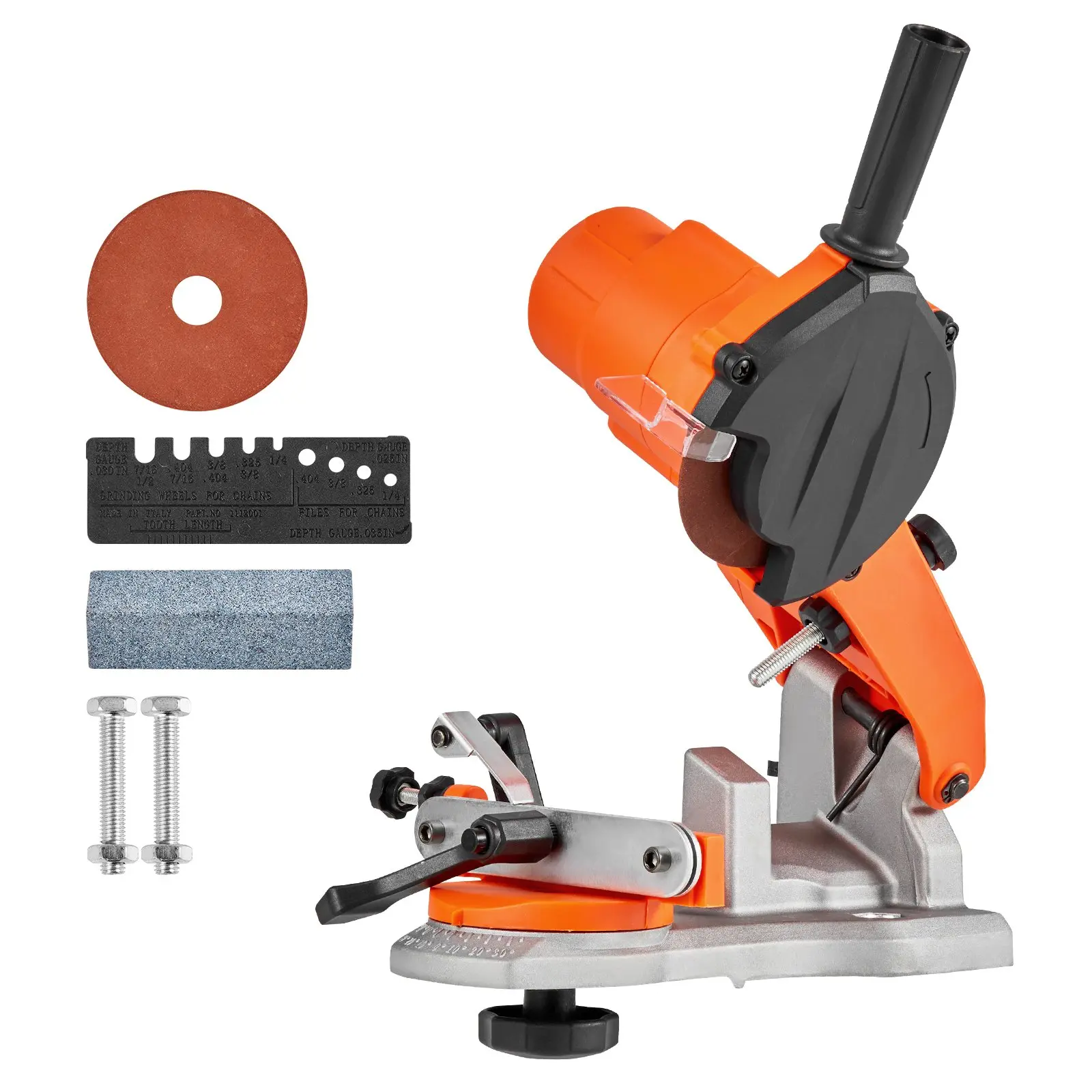 VEVOR 2002p Electric Chain Sharpener, 85W Bench-Mounted Tool with 5000 RPM Motor, 2 Grinding Wheels, Built-In LED Lighting, Aluminum Alloy Base, Auxiliary Handle, 5.3 lbs, 9.1x7.5x13.2 in for Chain Sharpening, Logging, Gardening