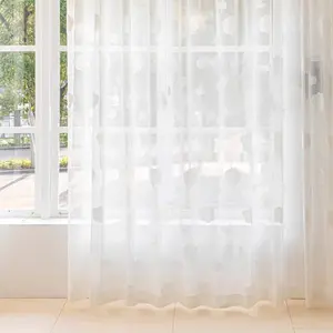 Cartoon Flower Embossed Curtain, 1 Count Modern Simple Window Curtain, Window Screen for Home Living Room Bedroom Balcony Decor