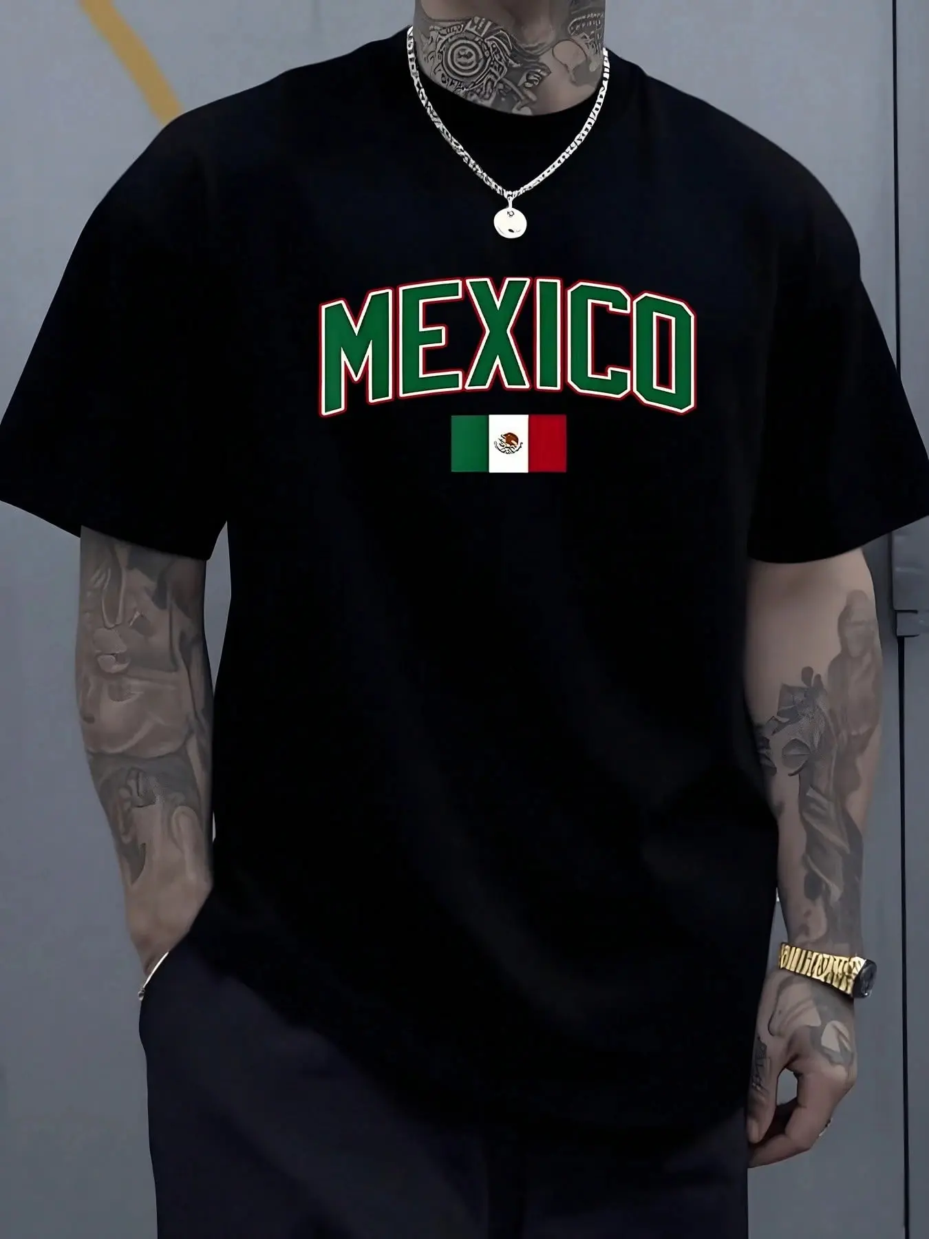 Mexico Flag Graphic Digital Printed 100% Cotton Tee Casual Style Plus Men's Short Sleeve TShirt, Summer Outfit - Vintage Streetwear, Oversized Patriotic Gifts
