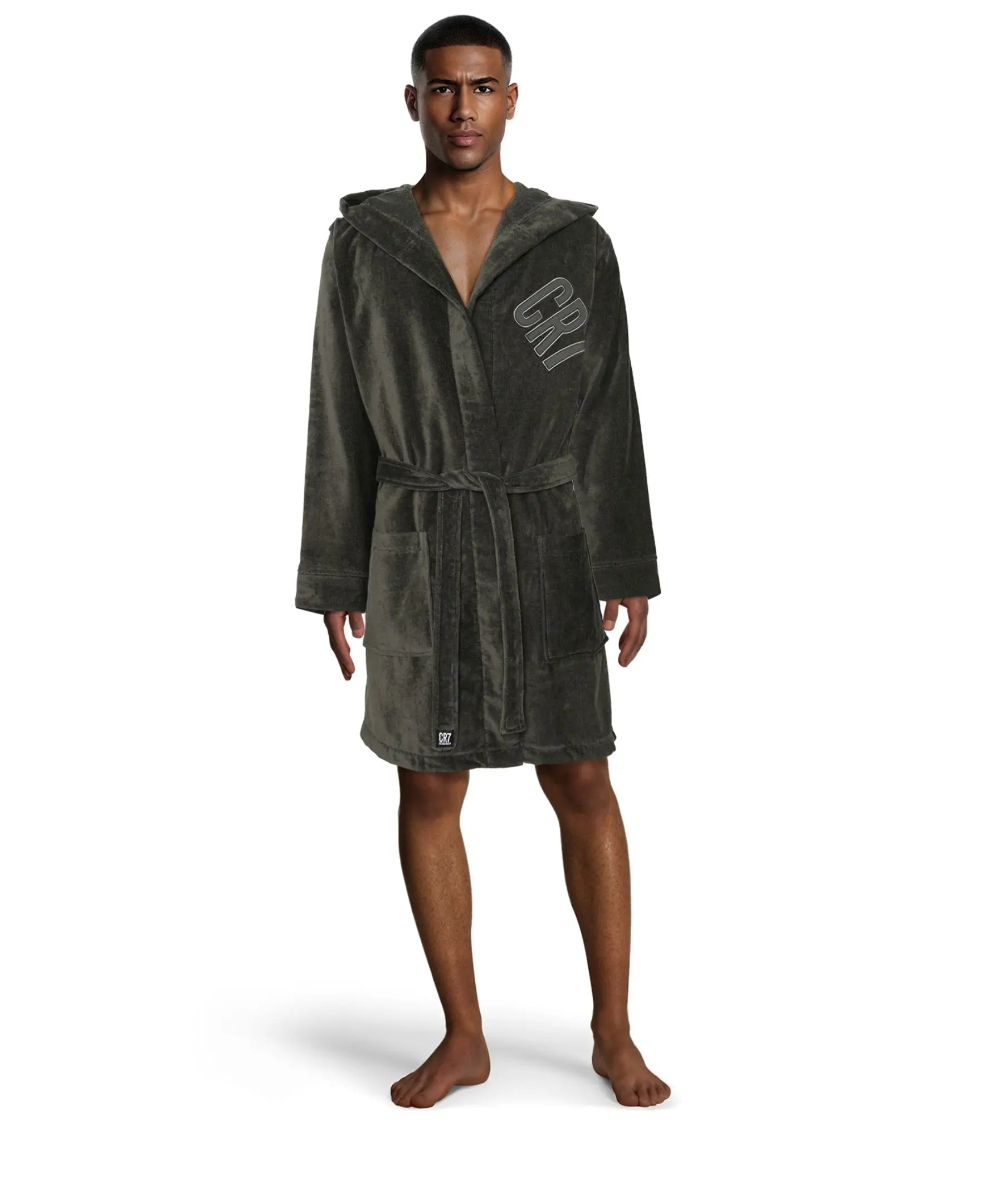 CR7 Men's Bathrobe -100% Cotton, Moss Green