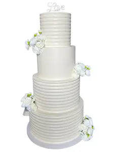 FromJennWithLove 4 Tier 24in Ivory Artificial Cake with White and Ivory Flowers for Weddings, Events, Milestones