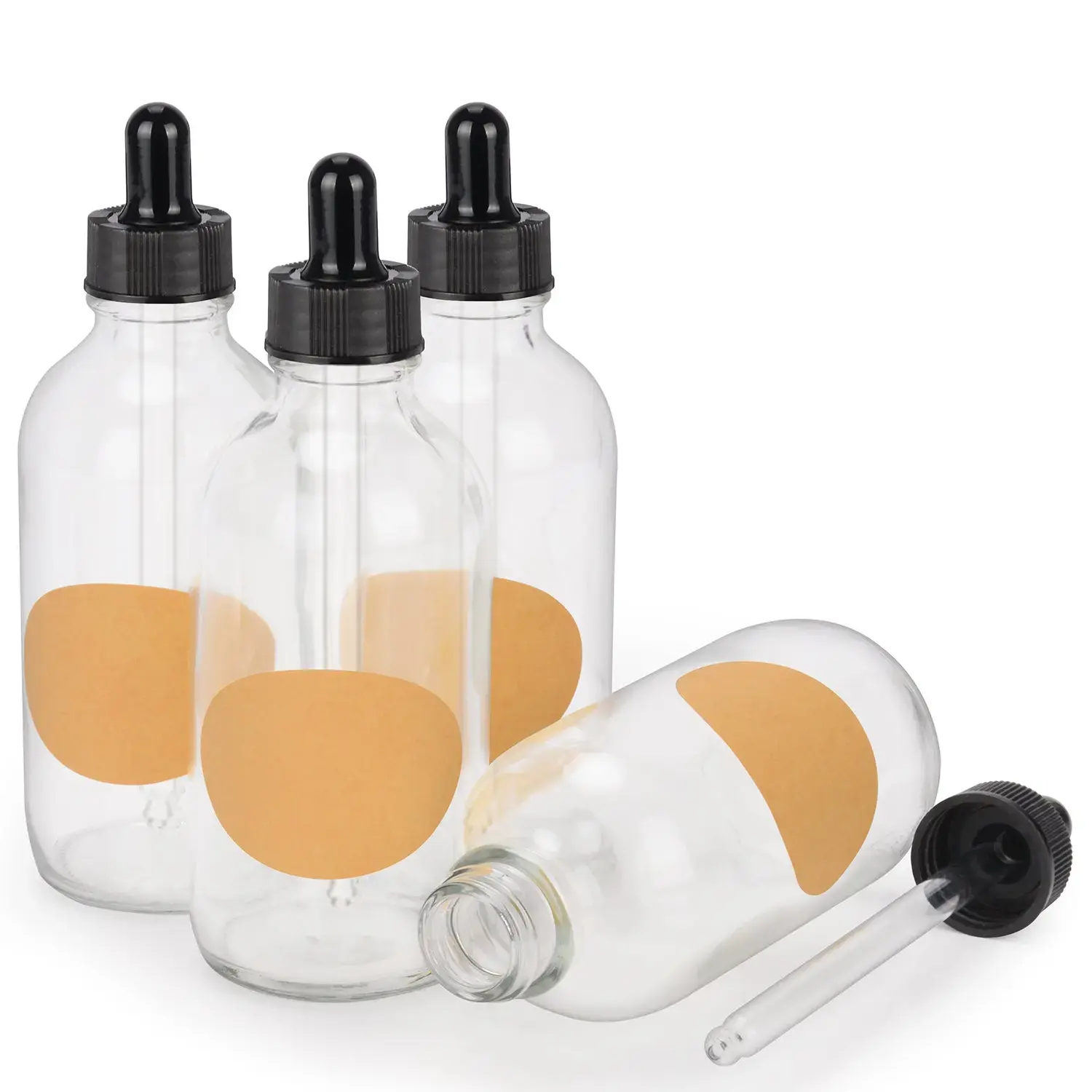 Transparent Dropper Bottle, Glass Dropper with Inner Plug and Label, 15-120 ml Vial Storage Inserts