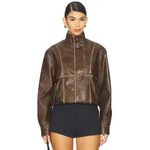 ALL THE WAYS Bella Faux Leather Bomber in Brown