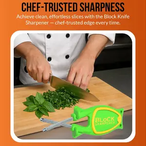 Chef-Trust Green Block Sharpener with Yellow Nonslip Grip & D-2 Honing Steels for Effortless Slices