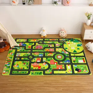 【GARVEE】Large Kids Playmat 5x7 ft - Non-Slip, Ultra-Soft Educational Road and Traffic Rug for Playroom, Nursery, Classroom, and Bedroom - Black Car City Map Design