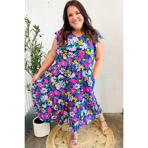 Diva Dreams Navy & Lilac Floral Fit & Flare Midi Dress