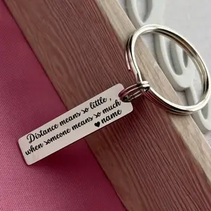 Personalized Distance Means So Little Stainless Steel Keychain - Custom Long Distance Love Keychain - Valentine's Day Gift - Christmas Gift