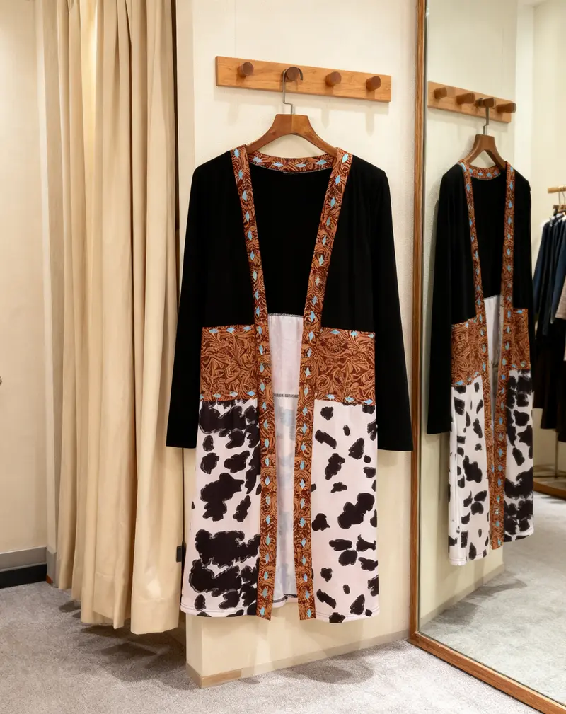 Women's Ethnic Pattern Colorblock Cardigan Casual Open-Front Long-Sleeve Knitwear for Fall & Winter Ladies' Clothing Fitted Shape Cultural Motifs Unique Design Oversized Ribbed Batwing Tunic Sweater glinda white cardigan sweater Taylor's Lover Knit