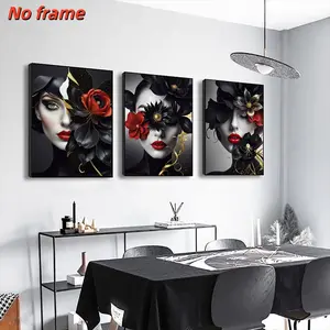 3-piece Nordic floral makeup decor, canvas poster printing, suitable for living room, bedroom sofa background wall decor, frameless.