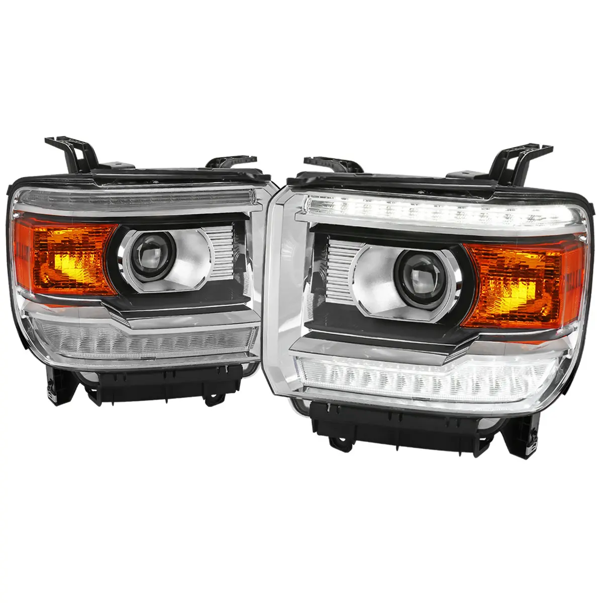 2014-2019 GMC Sierra LED Light Strip Projector Headlights (Chrome Housing/Clear Lens) 2014-2019 GMC Sierra LED Light Strip Projector Headlights (Chrome Housing/Clear Lens)