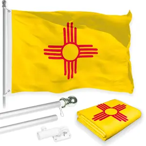 G128 Combo Pack: 6 Feet Tangle Free Spinning Flagpole (Silver) New Mexico NM  3x5 ft Printed 150D Brass Grommets (Flag Included) Aluminum Flag Pole
