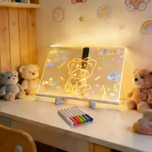 LED Drawing Board with 7-Colors for Kids - Doodle Glow Note Board with Colors |Acrylic Dry Erase Board with Light | Glow Writing Pad for Toddlers & Artists  LED Note Board