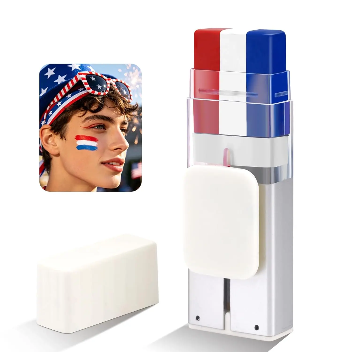 Red White and Blue Face Paint Stick - USA Patriotic Face Paint for 4th of July, Eye Black Stick for Baseball Softball Football, Body Paint for Sports Fans & Independence Day Accessories for Women Men