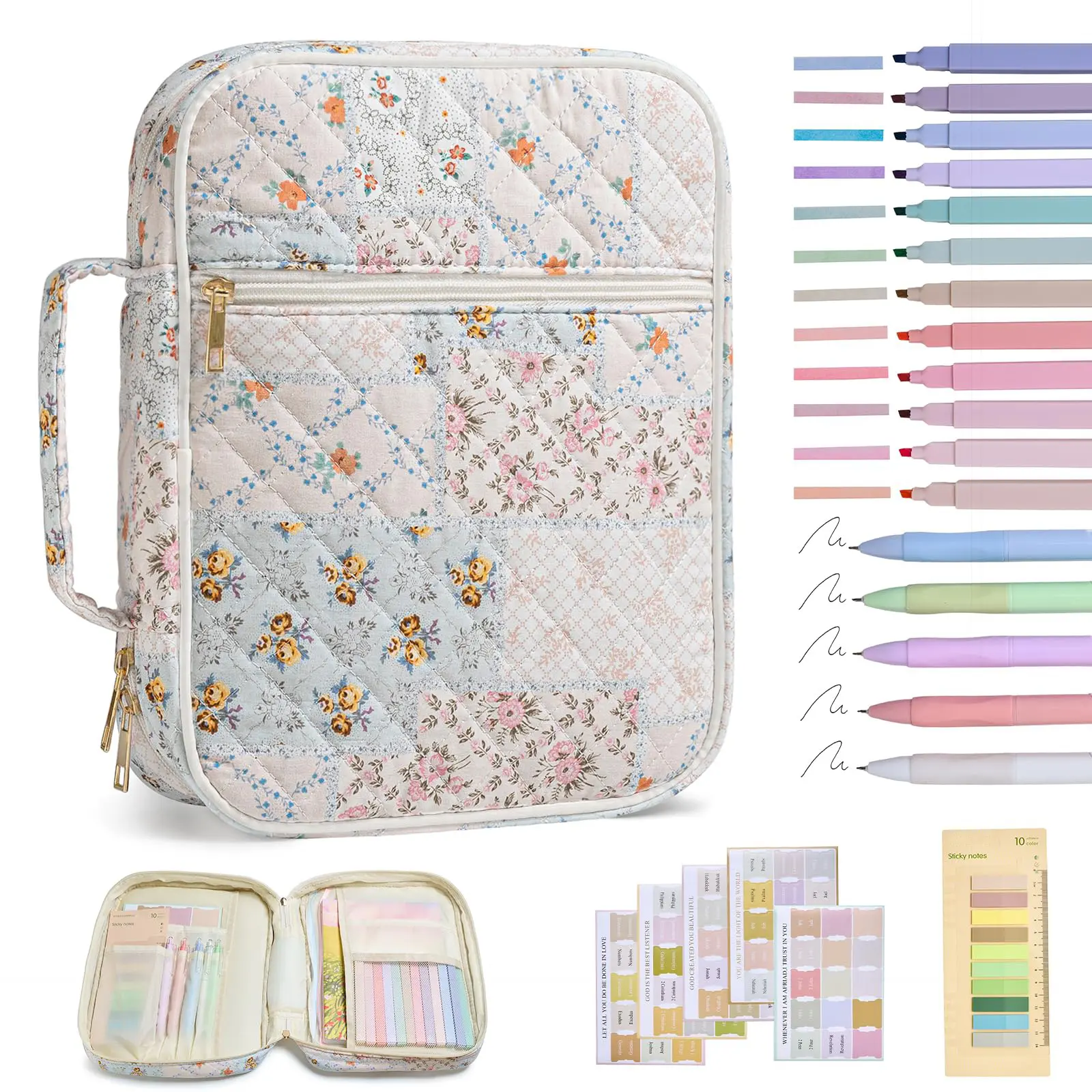 Bible Cover Case for Women Large Bag, Bible Study Supplies Journaling Kit Quilted Church Bag with Handle, Carrying Case w/Tabs Accessories Easter Mothers Day Christian Gifts for Women Mom