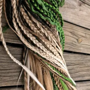 Mother Nature Dreadlock Extensions - Natural Hair with Green and Brown Strands, Versatile Hair Accessories