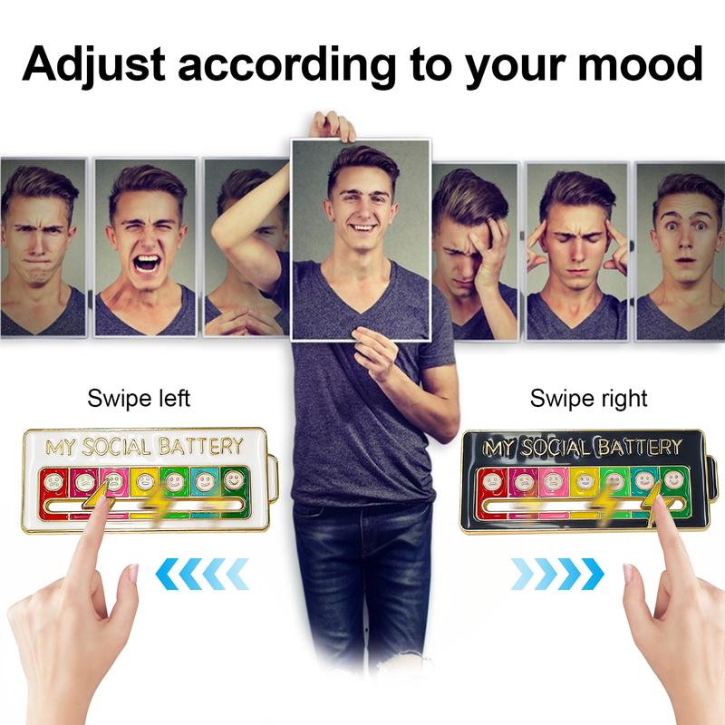 BMTWE Cartoon Expression My Social Battery Pin 2 PCS Personalized Pattern Pin Sliding Design Brooch Casual Pin Jewelry for Bags Backpacks Scarves Hats Gifts Decoration