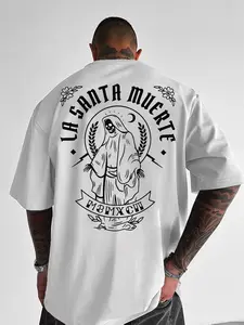Men's La Santa Muerte Graphic Oversized T-Shirt, Mexican Folk Culture Streetwear, Trendy Urban Outfit with Traditional Print, Comfortable Soft Fabric, Versatile for Relaxed Evenings, Errands & Casual Hangouts, Ideal for Modern Fashion-Forward Wardrobes