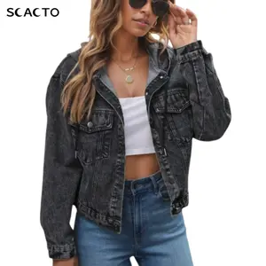 Scacto Stylish Hooded Denim Jacket for Women Regular Fit All Seasons Ladies' Denim Jacket  Casual Womenswear Coats Tops Outerwear